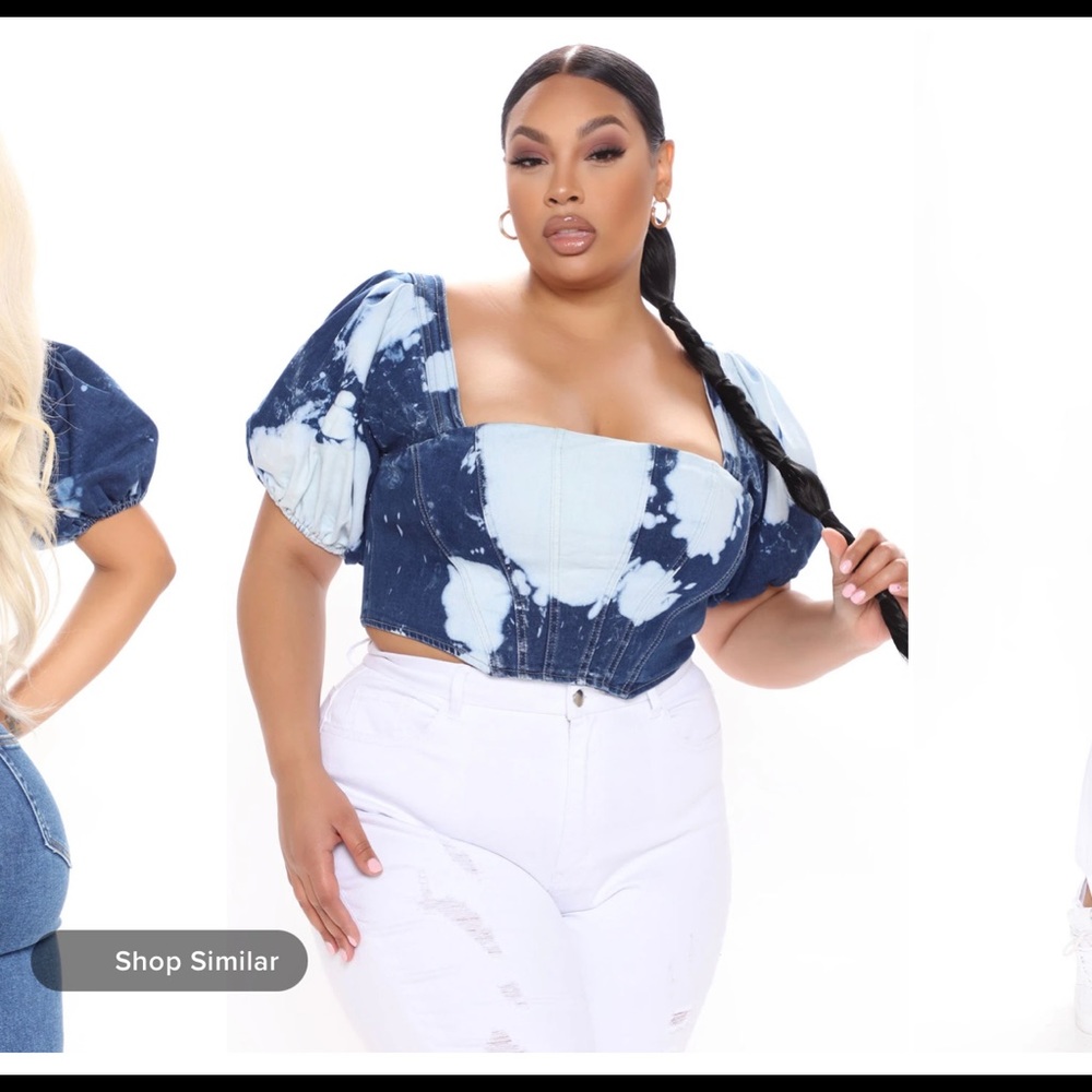 Fashion nova| plus| acid wash denim corset